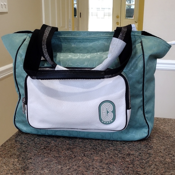 NWT Coach Tote in color block Signature Nylon and leather - Picture 6 of 15